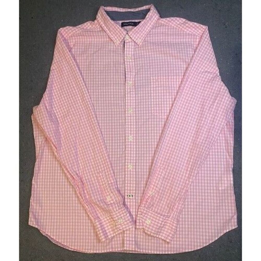 NAUTICA men's XX LARGE button‎ down 100% COTTON LIGHT PINK/WHITE long sleeve - Picture 2 of 9